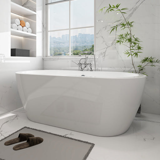 67" x 31" Modern Acrylic Oval Flat Bottom Freestanding Soaking Bathtub with Round Overflow VA6836 - HomeBeyond