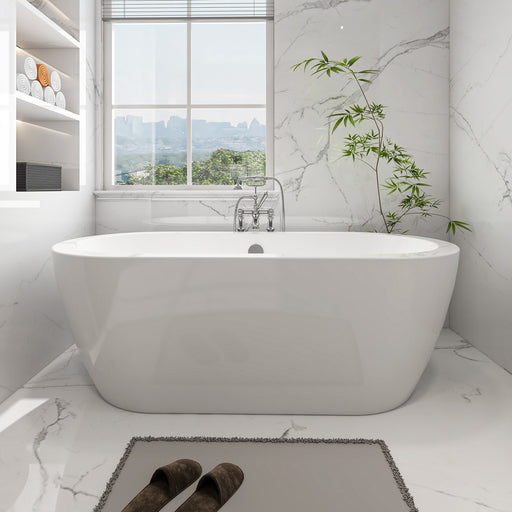 67" x 31" Modern Acrylic Oval Flat Bottom Freestanding Soaking Bathtub with Round Overflow VA6836 - HomeBeyond