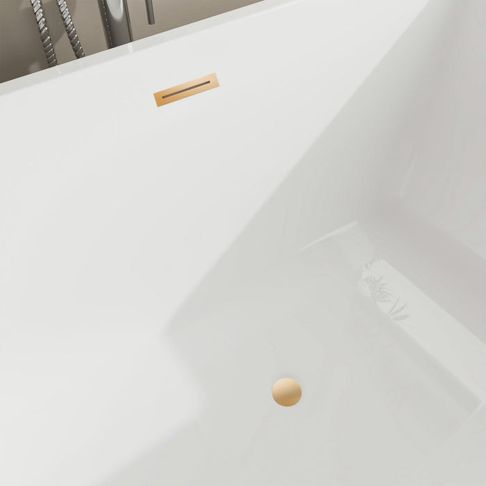 67" x 31" Modern Acrylic Rectangular Flat Bottom Freestanding Soaking Bathtub Center Drain VA6821-L - HomeBeyond