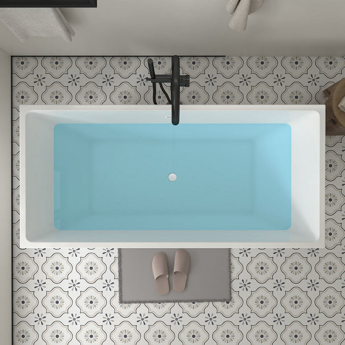 67" x 31" Modern Acrylic Rectangular Flat Bottom Freestanding Soaking Bathtub Center Drain VA6821-L - HomeBeyond