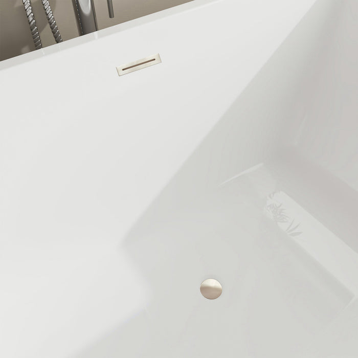 67" x 31" Modern Acrylic Rectangular Flat Bottom Freestanding Soaking Bathtub Center Drain VA6821-L - HomeBeyond