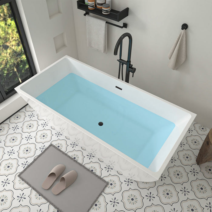 67" x 31" Modern Acrylic Rectangular Flat Bottom Freestanding Soaking Bathtub Center Drain VA6821-L - HomeBeyond