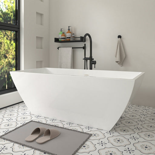 67" x 31" Modern Acrylic Rectangular Flat Bottom Freestanding Soaking Bathtub Center Drain VA6821-L - HomeBeyond