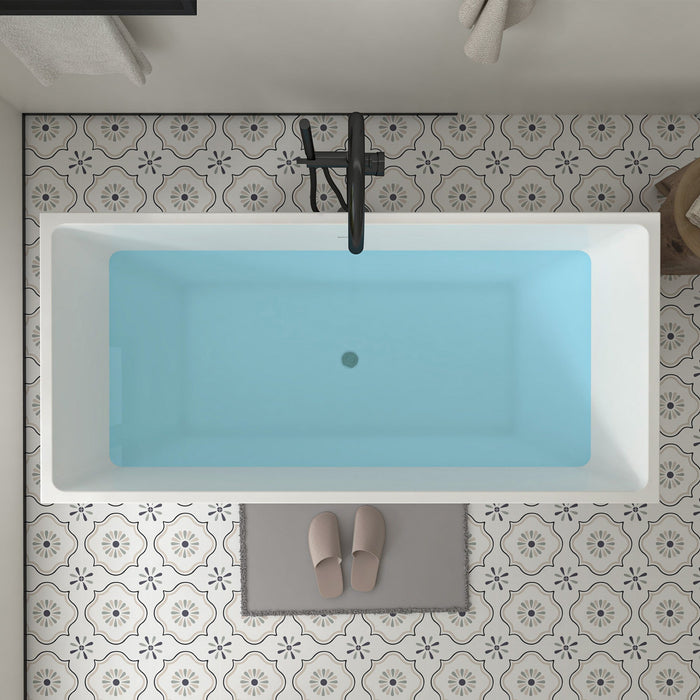 67" x 31" Modern Acrylic Rectangular Flat Bottom Freestanding Soaking Bathtub Center Drain VA6821-L - HomeBeyond