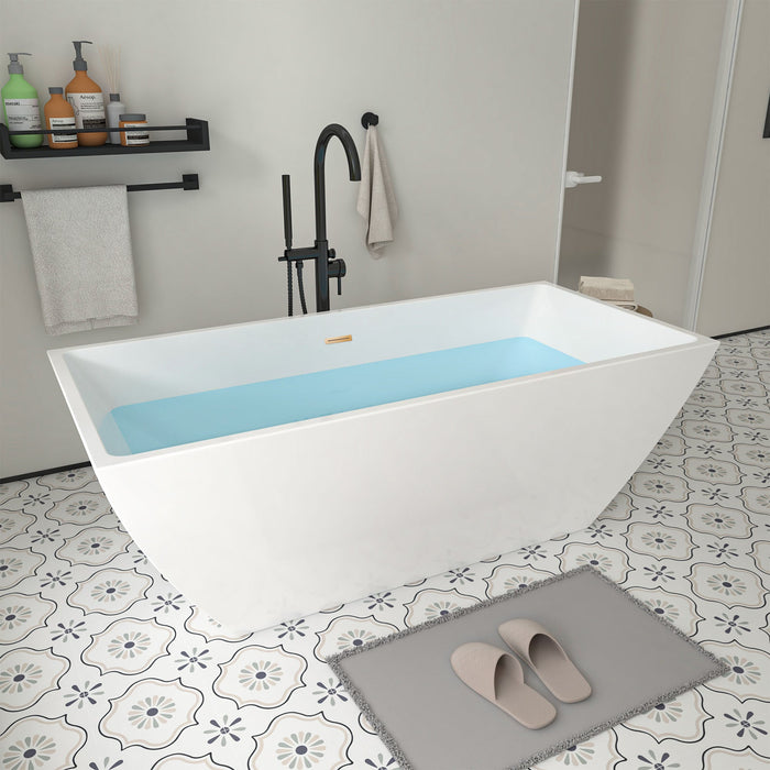 67" x 31" Modern Acrylic Rectangular Flat Bottom Freestanding Soaking Bathtub Center Drain VA6821-L - HomeBeyond