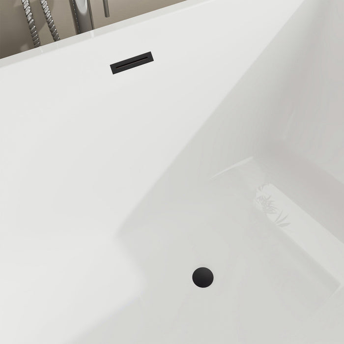 67" x 31" Modern Acrylic Rectangular Flat Bottom Freestanding Soaking Bathtub Center Drain VA6821-L - HomeBeyond