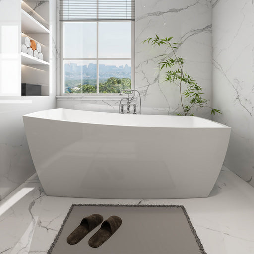 67" x 31" Modern Acrylic Single Slipper Flat Bottom Freestanding Soaking Bathtub Right Drain VA6841 - HomeBeyond