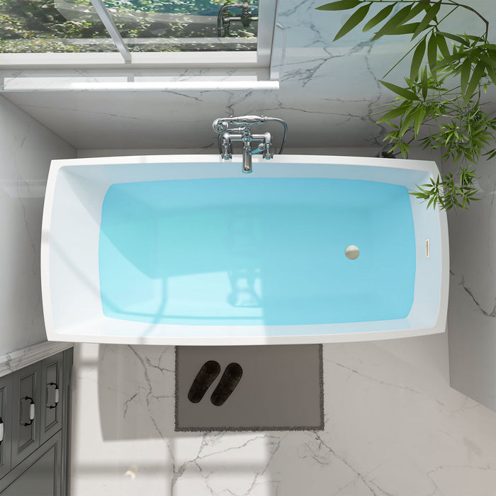 67" x 31" Modern Acrylic Single Slipper Flat Bottom Freestanding Soaking Bathtub Right Drain VA6841 - HomeBeyond