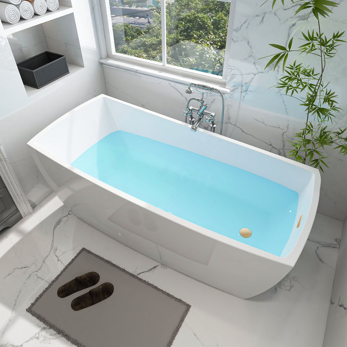 67" x 31" Modern Acrylic Single Slipper Flat Bottom Freestanding Soaking Bathtub Right Drain VA6841 - HomeBeyond