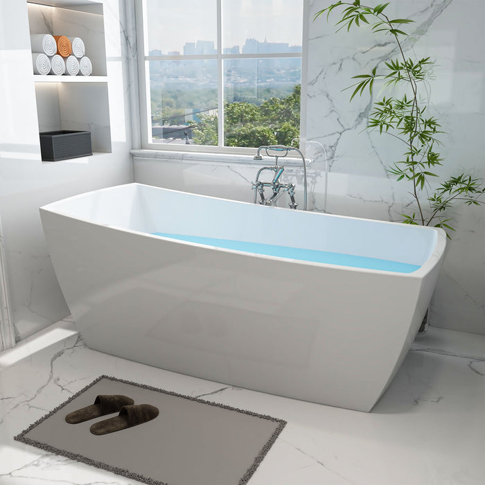 67" x 31" Modern Acrylic Single Slipper Flat Bottom Freestanding Soaking Bathtub Right Drain VA6841 - HomeBeyond