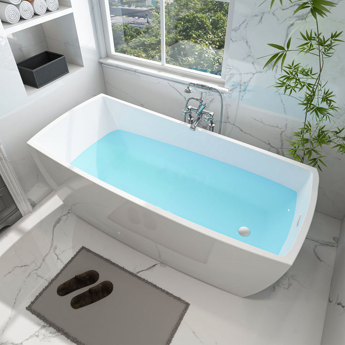 67" x 31" Modern Acrylic Single Slipper Flat Bottom Freestanding Soaking Bathtub Right Drain VA6841 - HomeBeyond