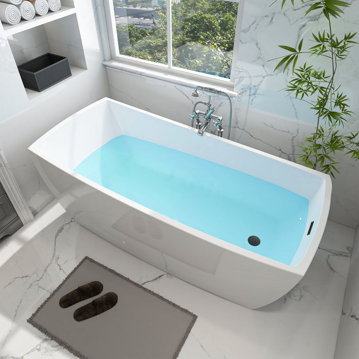 67" x 31" Modern Acrylic Single Slipper Flat Bottom Freestanding Soaking Bathtub Right Drain VA6841 - HomeBeyond
