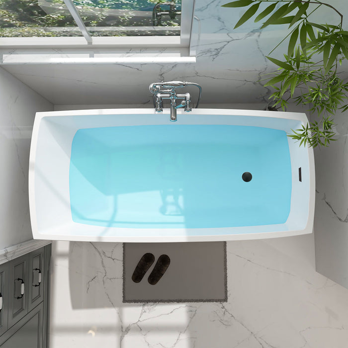 67" x 31" Modern Acrylic Single Slipper Flat Bottom Freestanding Soaking Bathtub Right Drain VA6841 - HomeBeyond
