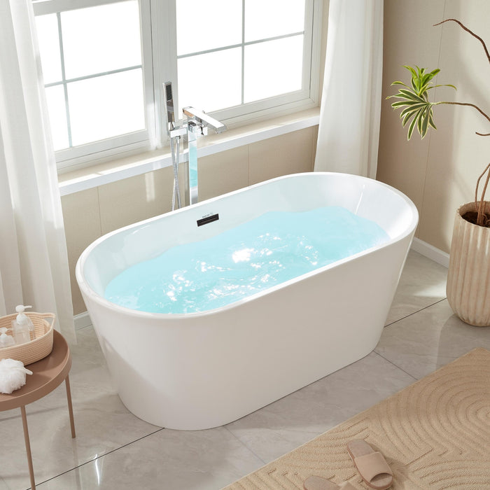 67" x 32" Freestanding Acrylic Bathtub, Modern Stand Alone Soaking Tub with Overflow and Pop-up Drain - HomeBeyond
