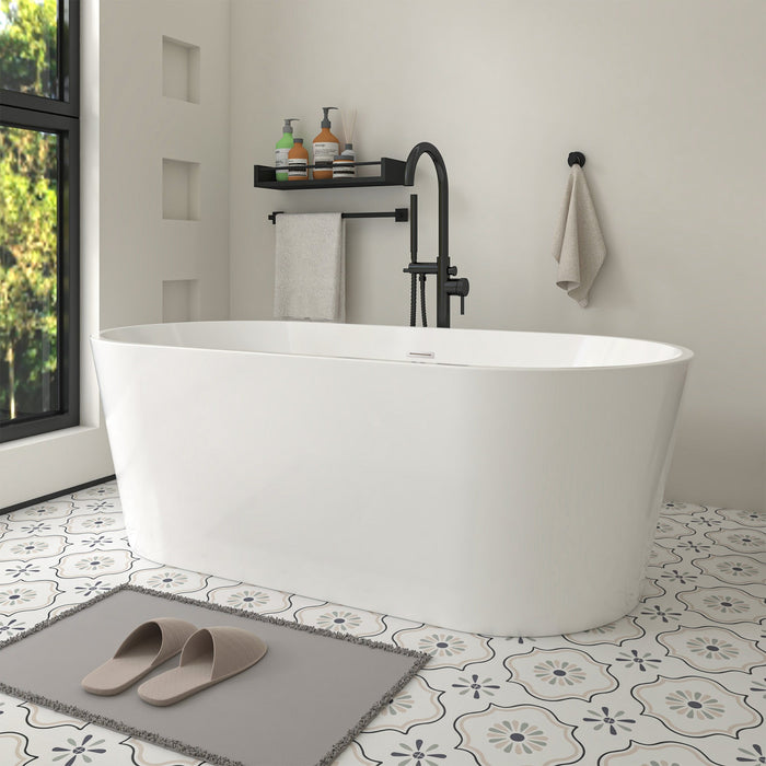 67" x 32" Modern Acrylic Oval Flat Bottom Freestanding Soaking Bathtub with Slotted Overflow VA6815-L - HomeBeyond
