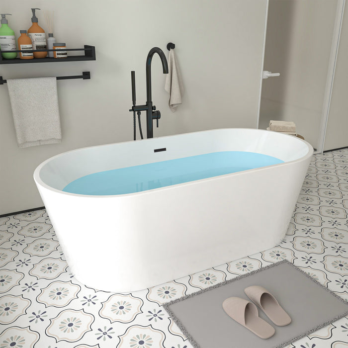 67" x 32" Modern Acrylic Oval Flat Bottom Freestanding Soaking Bathtub with Slotted Overflow VA6815-L - HomeBeyond