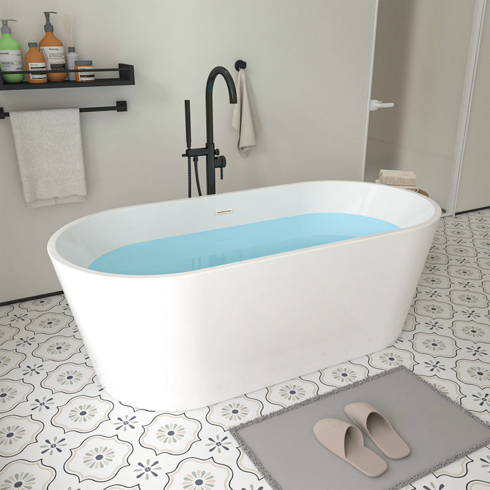 67" x 32" Modern Acrylic Oval Flat Bottom Freestanding Soaking Bathtub with Slotted Overflow VA6815-L - HomeBeyond