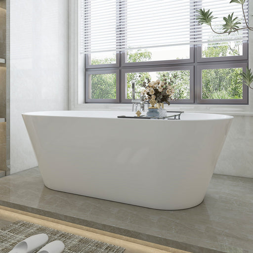67" x 32" Modern Acrylic Oval Flat Bottom Freestanding Soaking Bathtub with Slotted Overflow VA6815-NLW - HomeBeyond