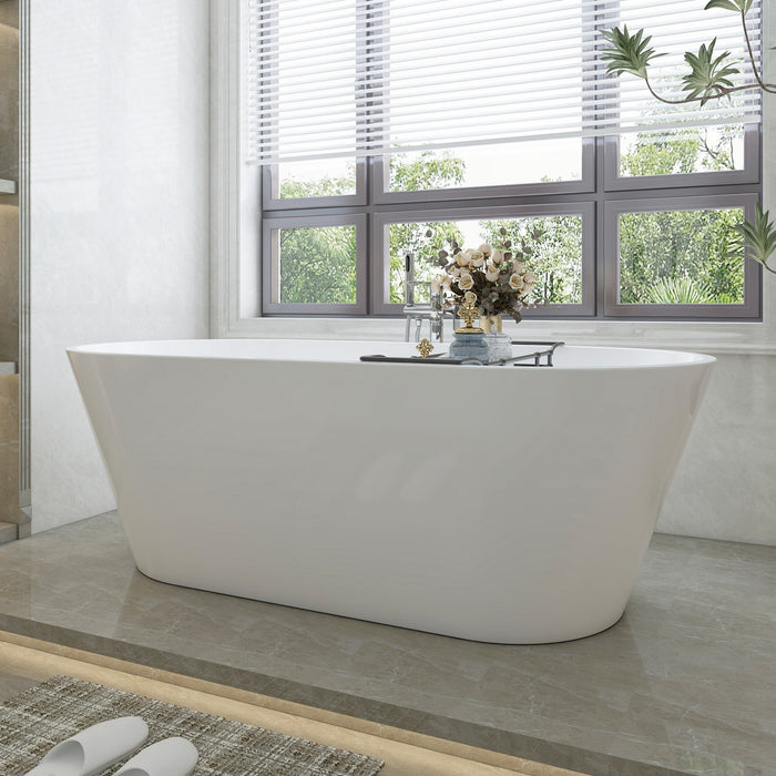 67" x 32" Modern Acrylic Oval Flat Bottom Freestanding Soaking Bathtub with Slotted Overflow VA6815-NLW - HomeBeyond