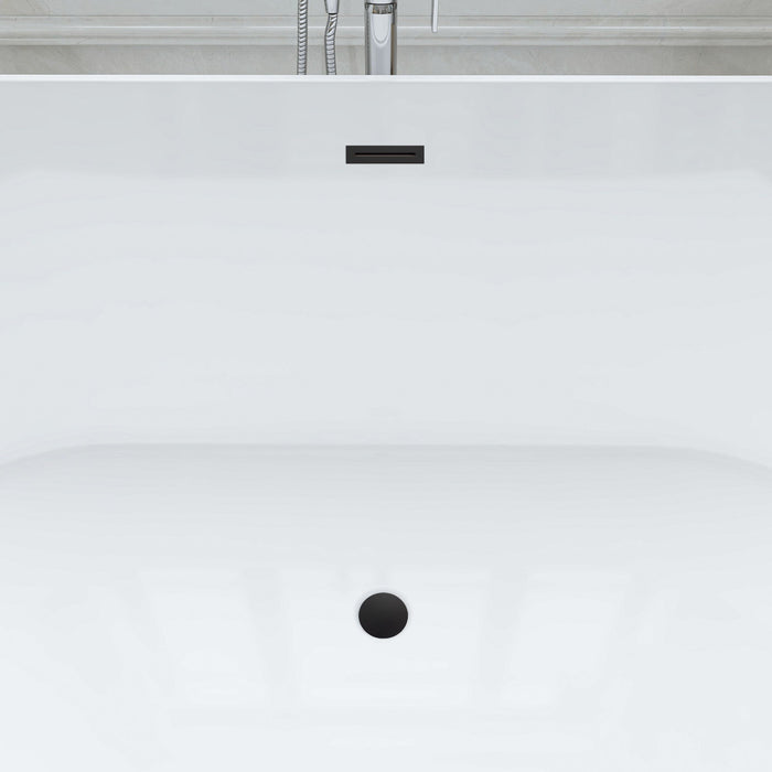 67" x 32" Modern Acrylic Oval Flat Bottom Freestanding Soaking Bathtub with Slotted Overflow VA6815-NLW - HomeBeyond