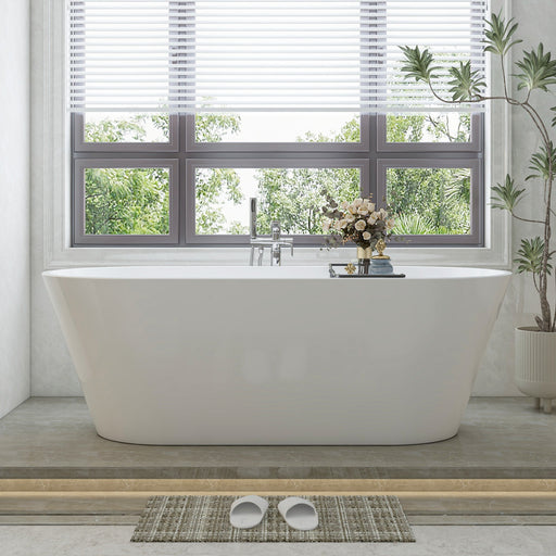 67" x 32" Modern Acrylic Oval Flat Bottom Freestanding Soaking Bathtub with Slotted Overflow VA6815-NLW - HomeBeyond
