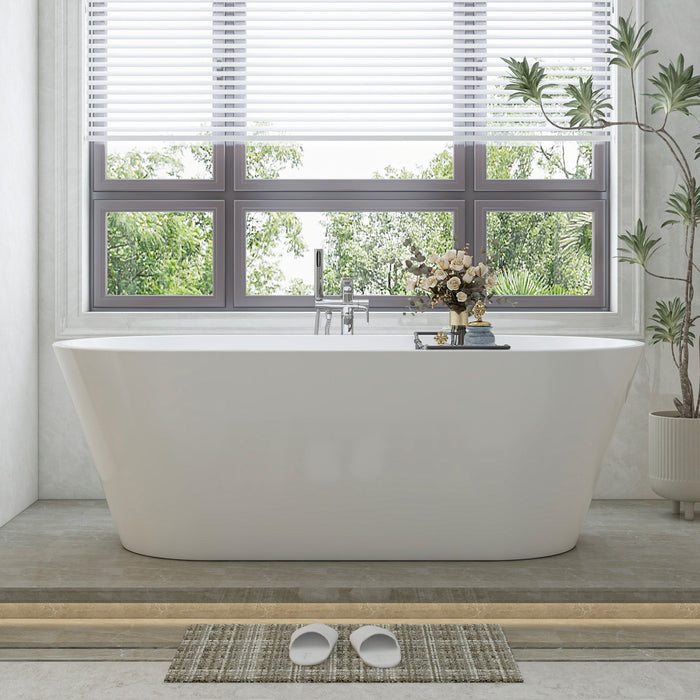 67" x 32" Modern Acrylic Oval Flat Bottom Freestanding Soaking Bathtub with Slotted Overflow VA6815-NLW - HomeBeyond
