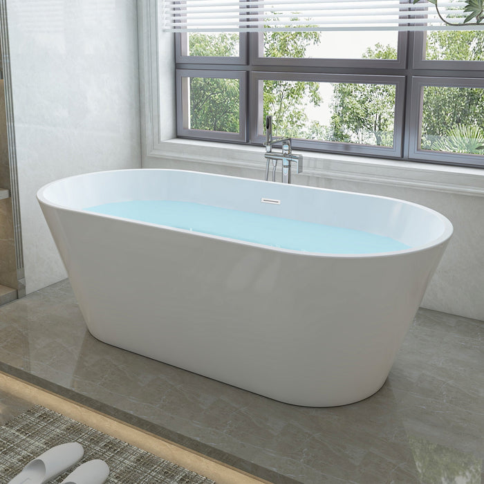67" x 32" Modern Acrylic Oval Flat Bottom Freestanding Soaking Bathtub with Slotted Overflow VA6815-NLW - HomeBeyond