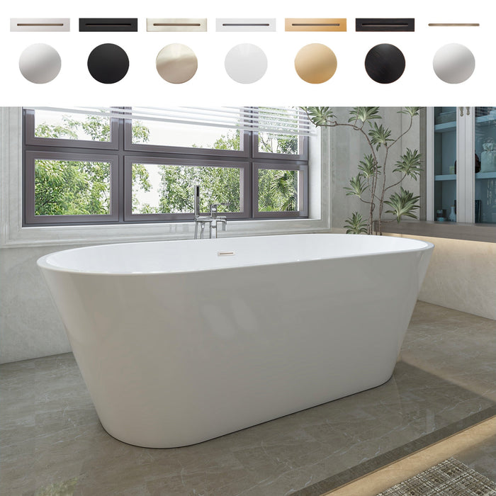 67" x 32" Modern Acrylic Oval Flat Bottom Freestanding Soaking Bathtub with Slotted Overflow VA6815-NLW - HomeBeyond