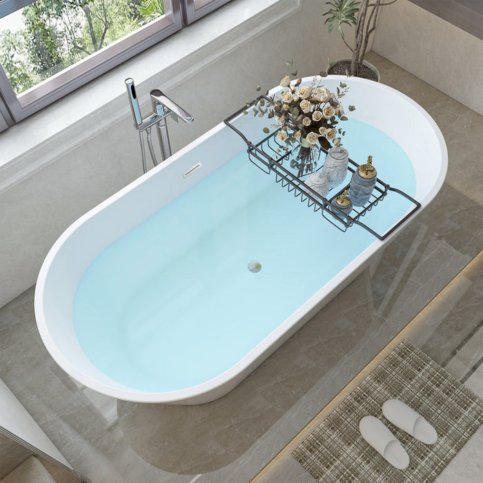 67" x 32" Modern Acrylic Oval Flat Bottom Freestanding Soaking Bathtub with Slotted Overflow VA6815-NLW - HomeBeyond