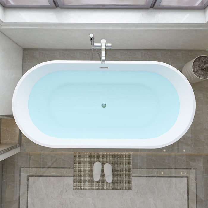 67" x 32" Modern Acrylic Oval Flat Bottom Freestanding Soaking Bathtub with Slotted Overflow VA6815-NLW - HomeBeyond
