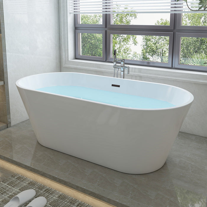 67" x 32" Modern Acrylic Oval Flat Bottom Freestanding Soaking Bathtub with Slotted Overflow VA6815-NLW - HomeBeyond