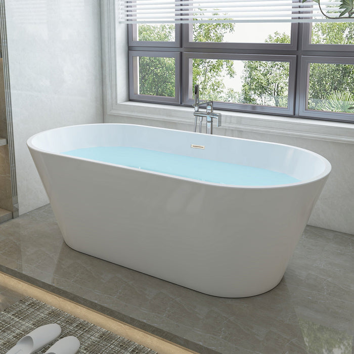 67" x 32" Modern Acrylic Oval Flat Bottom Freestanding Soaking Bathtub with Slotted Overflow VA6815-NLW - HomeBeyond