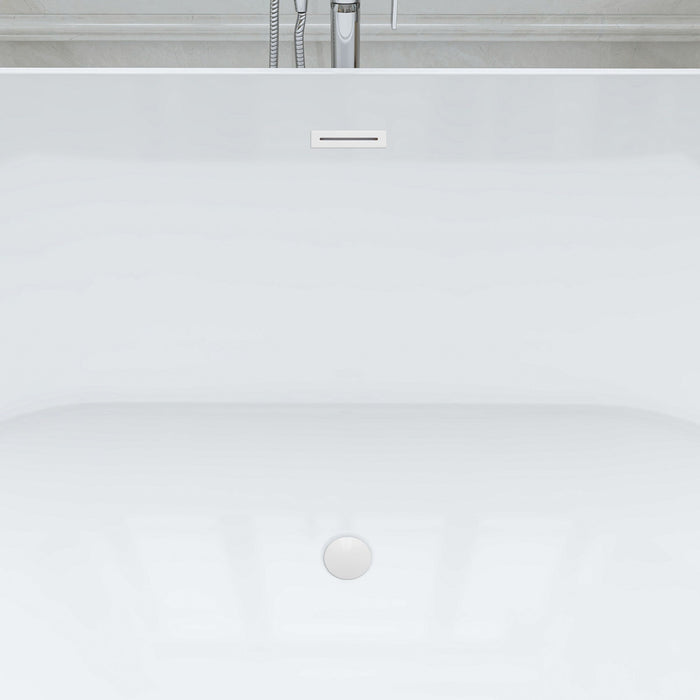 67" x 32" Modern Acrylic Oval Flat Bottom Freestanding Soaking Bathtub with Slotted Overflow VA6815-NLW - HomeBeyond
