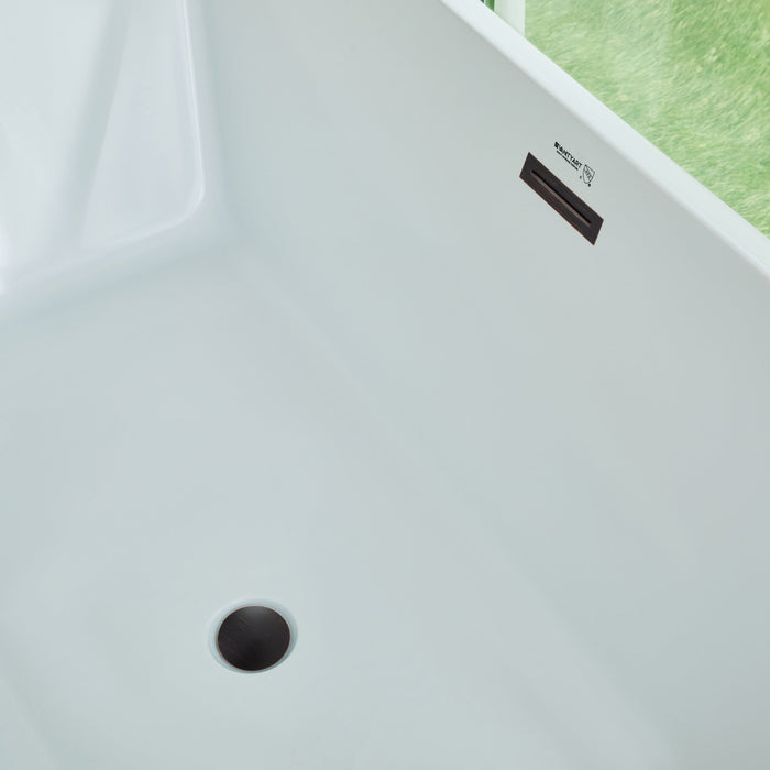 67" x 32" Modern Acrylic Rectangular Flat Bottom Freestanding Soaking Bathtub with Slotted Overflow VA6813B-L - HomeBeyond