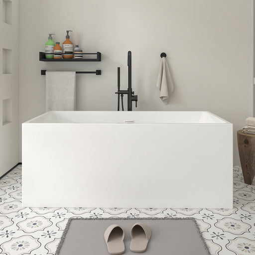 67" x 32" Modern Acrylic Rectangular Flat Bottom Freestanding Soaking Bathtub with Slotted Overflow VA6813B-L - HomeBeyond