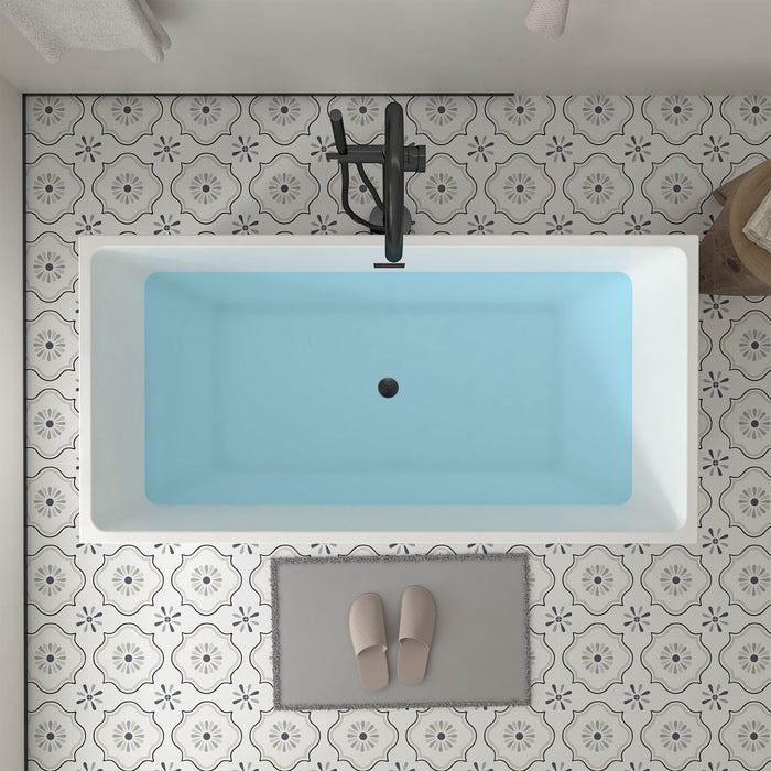 67" x 32" Modern Acrylic Rectangular Flat Bottom Freestanding Soaking Bathtub with Slotted Overflow VA6813B-L - HomeBeyond