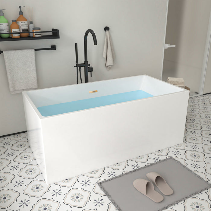 67" x 32" Modern Acrylic Rectangular Flat Bottom Freestanding Soaking Bathtub with Slotted Overflow VA6813B-L - HomeBeyond