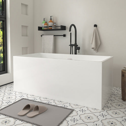 67" x 32" Modern Acrylic Rectangular Flat Bottom Freestanding Soaking Bathtub with Slotted Overflow VA6813B-L - HomeBeyond