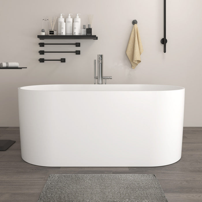 67" X 32" Stone Resin Ergonomic Shape Freestanding Bathtub, with Pure White Overflow and Pop Up Drain VA6920-L - HomeBeyond