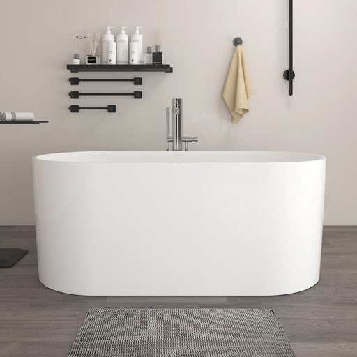 67" X 32" Stone Resin Ergonomic Shape Freestanding Bathtub, with Pure White Overflow and Pop Up Drain VA6920-L - HomeBeyond