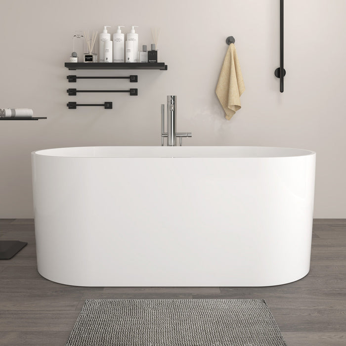 67" X 32" Stone Resin Ergonomic Shape Freestanding Bathtub, with Pure White Overflow and Pop Up Drain VA6920-L - HomeBeyond