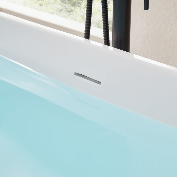 67" X 32" Stone Resin Oval Shape Freestanding Bathtub, with Pure White Overflow and Pop Up Drain VA6919-L - HomeBeyond