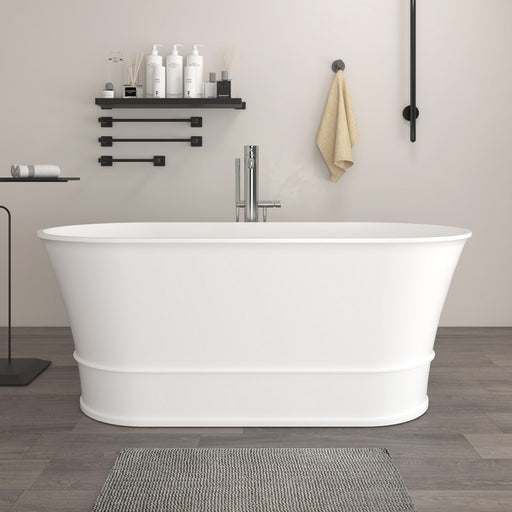 67" X 32" Stone Resin Oval Shape Freestanding Bathtub, with Pure White Overflow and Pop Up Drain VA6919-L - HomeBeyond