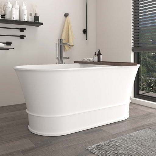 67" X 32" Stone Resin Oval Shape Freestanding Bathtub, with Pure White Overflow and Pop Up Drain VA6919-L - HomeBeyond