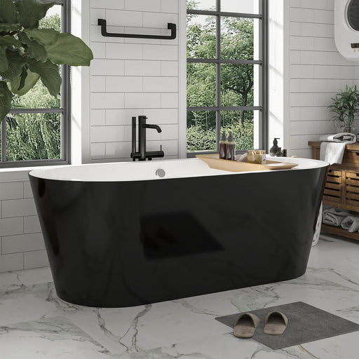 68" or 59" Freestanding Black/White Acrylic Bathtub - HomeBeyond