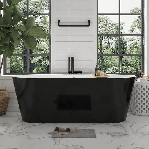 68" or 59" Freestanding Black/White Acrylic Bathtub - HomeBeyond