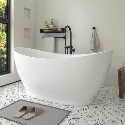 68" x 30" Modern Freestanding Acrylic Soaking Bathtub White Ergonomic Deep Soaker Tub Chrome Drain VA6513 - HomeBeyond