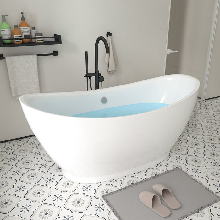 68" x 30" Modern Freestanding Acrylic Soaking Bathtub White Ergonomic Deep Soaker Tub Chrome Drain VA6513 - HomeBeyond