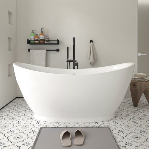 68" x 30" Modern Freestanding Acrylic Soaking Bathtub White Ergonomic Deep Soaker Tub Chrome Drain VA6513 - HomeBeyond