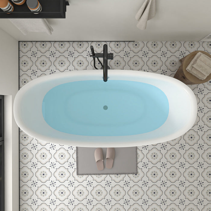 68" x 30" Modern Freestanding Acrylic Soaking Bathtub White Ergonomic Deep Soaker Tub Chrome Drain VA6513 - HomeBeyond